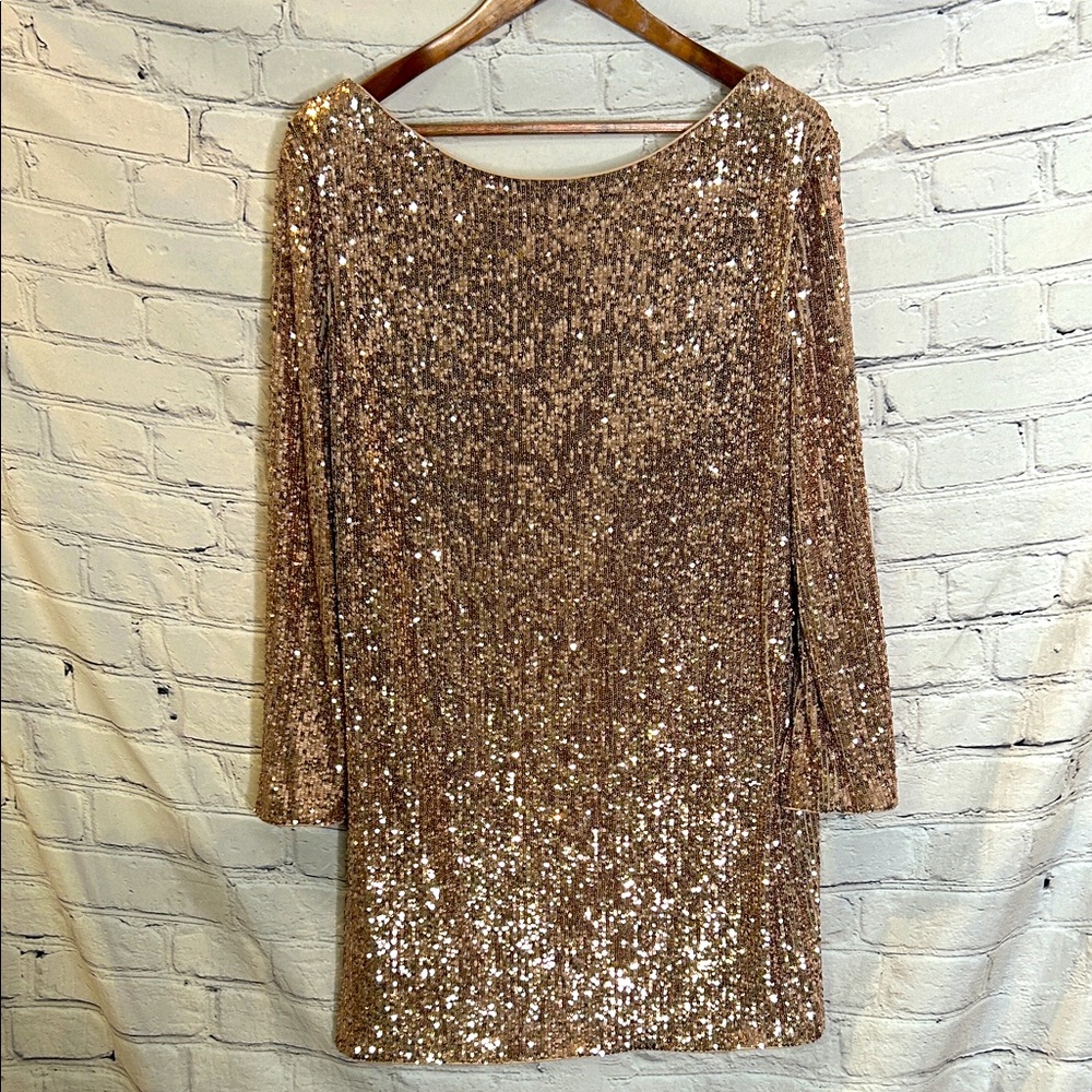 La Femme Sequin Gold Long Sleeve Dress Excellent Used Condition